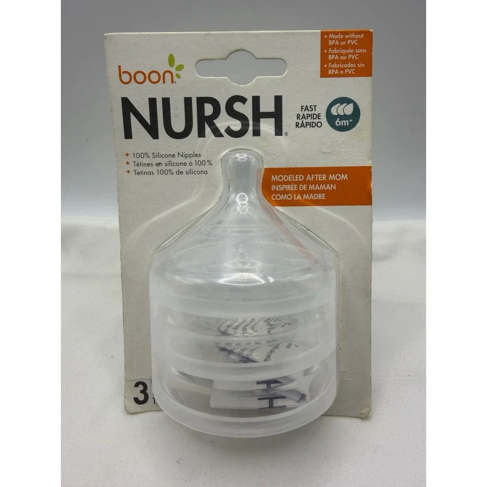 Boon Nursh Silicone Bottle Nipples Fast Flow 6m+ NEW Pack Of 3